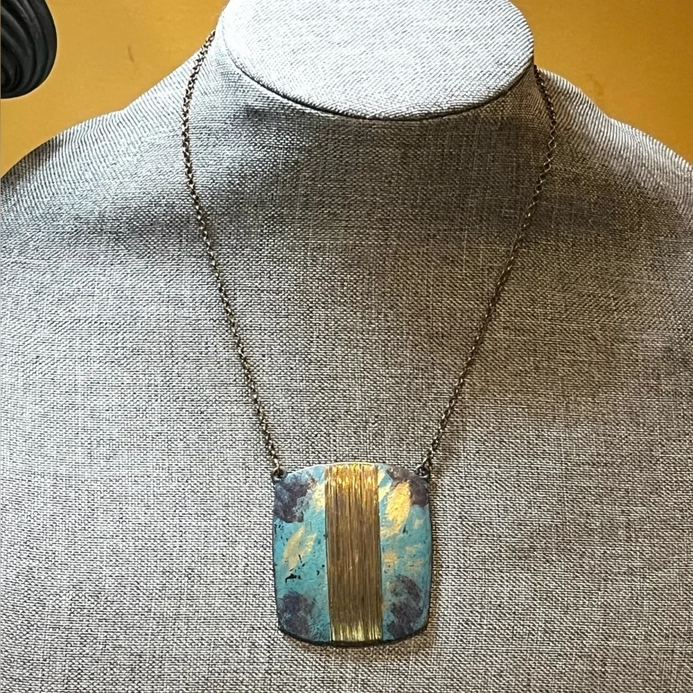 Fire Patina Wire Wrapped Square Necklace